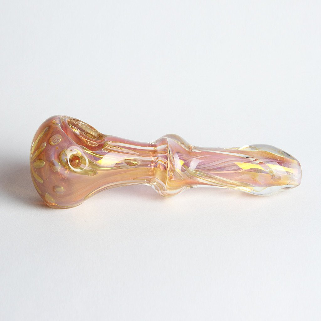 5" Pink and Gold Fumed Spoon Hand Pipe