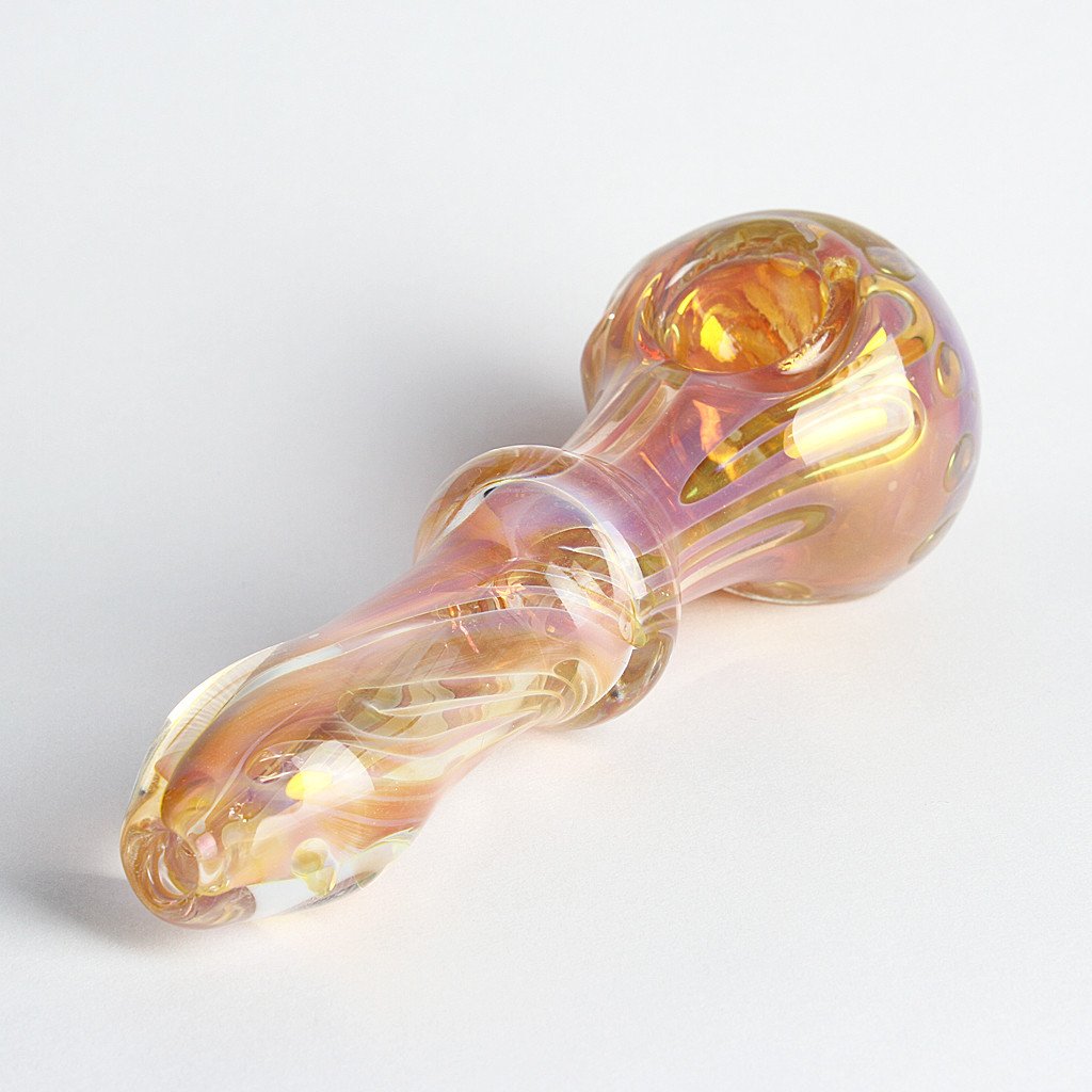 5" Pink and Gold Fumed Spoon Hand Pipe