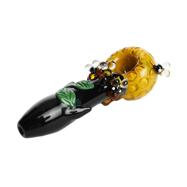 Beehive Spoon Hand Pipe with Bees and Honeycomb from Empire Glassworks