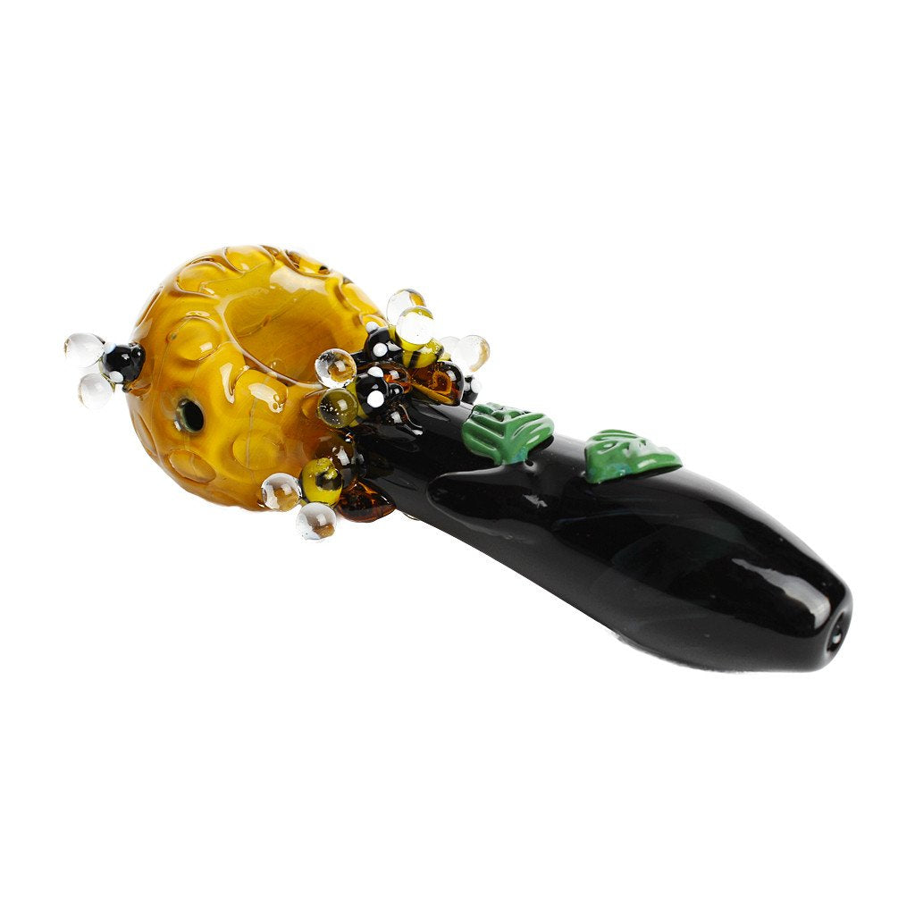 Beehive Spoon Hand Pipe with Bees and Honeycomb from Empire Glassworks