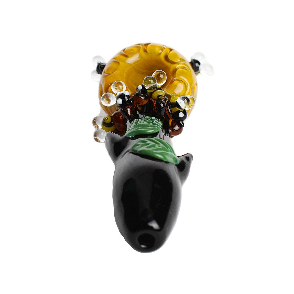 Beehive Spoon Hand Pipe with Bees and Honeycomb from Empire Glassworks