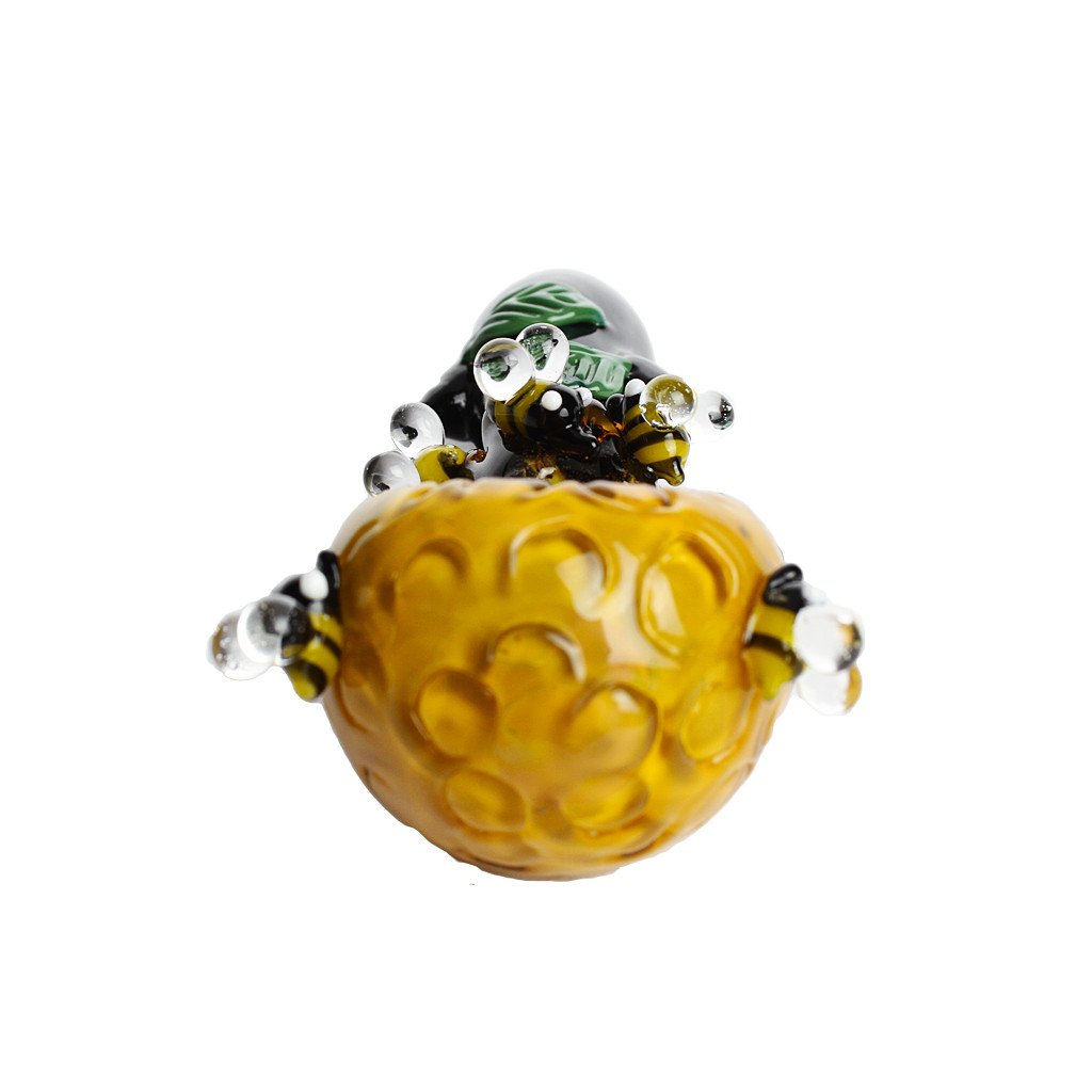 Beehive Spoon Hand Pipe with Bees and Honeycomb from Empire Glassworks