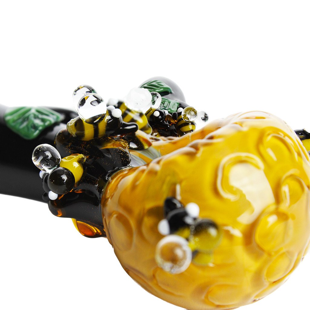Beehive Spoon Hand Pipe with Bees and Honeycomb from Empire Glassworks