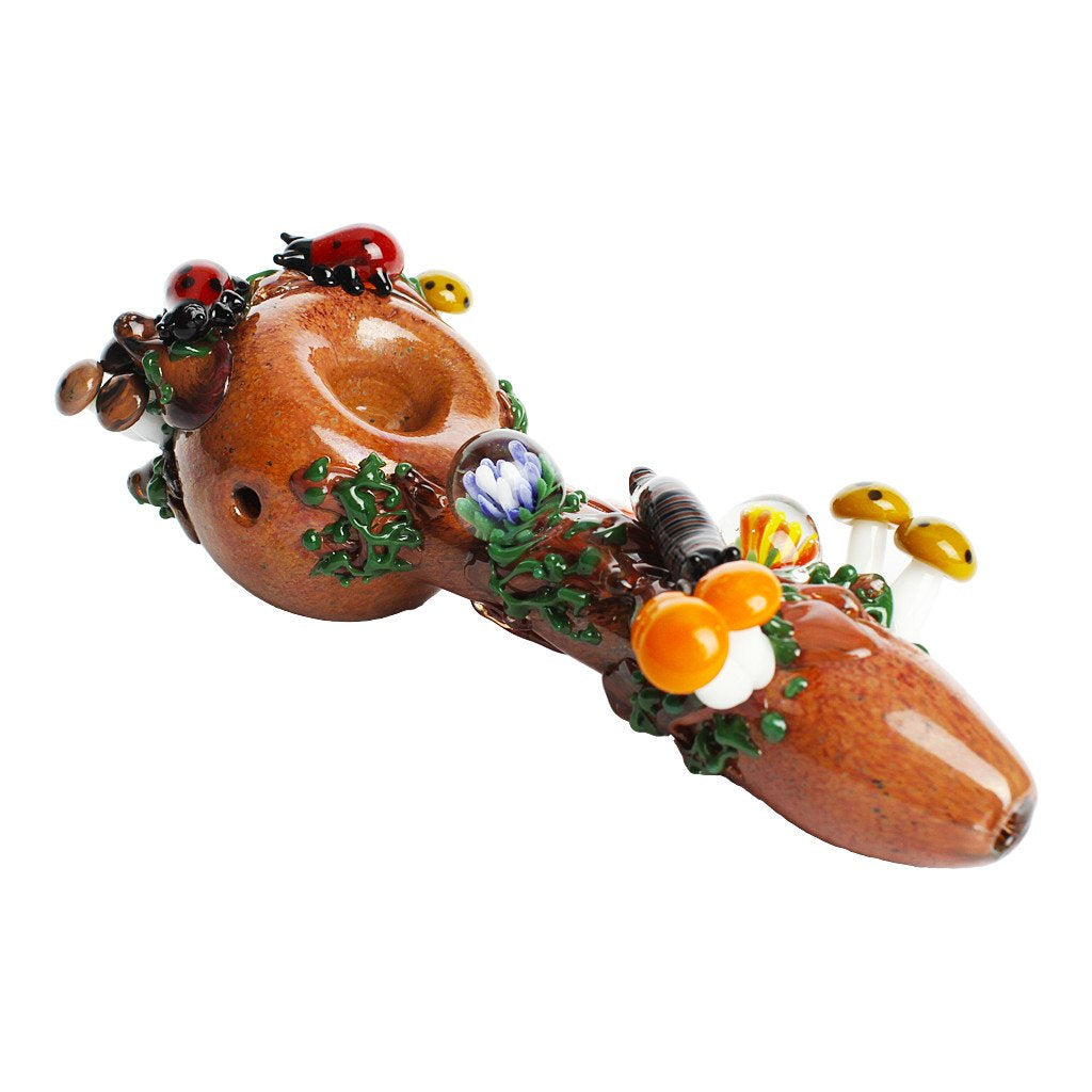 Bug's Life Large Hand Pipe Spoon with Shroom and Caterpillar from Empire Glassworks