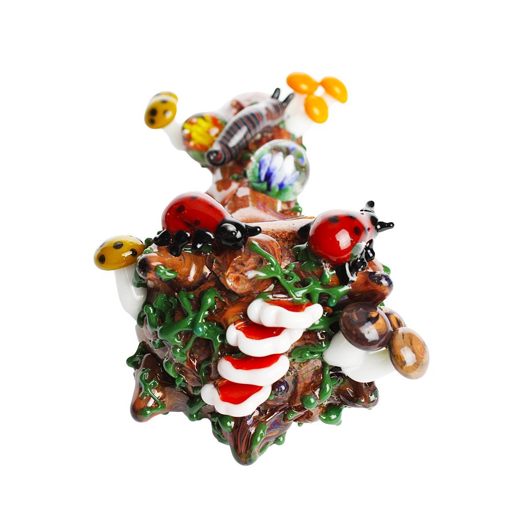 Bug's Life Large Hand Pipe Spoon with Shroom and Caterpillar from Empire Glassworks