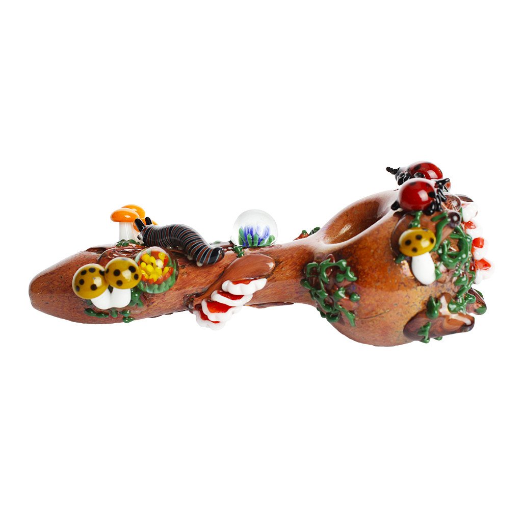 Bug's Life Large Hand Pipe Spoon with Shroom and Caterpillar from Empire Glassworks