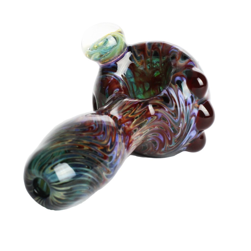 Red and Blue Galaxy Spoon Hand Pipe with Marble Accent 