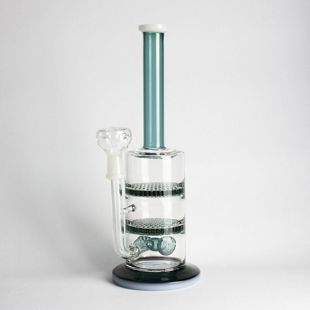 12" Teal Double Perc Honeycomb Gears Water Pipe