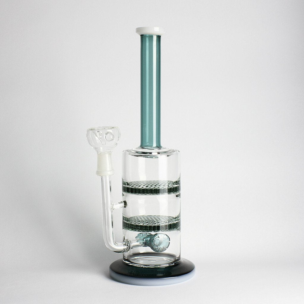 12" Teal Double Perc Honeycomb Gears Water Pipe