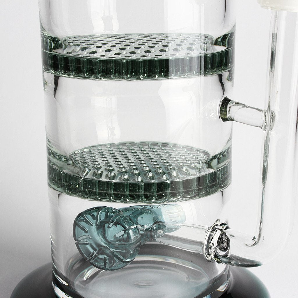 12" Teal Double Perc Honeycomb Gears Water Pipe